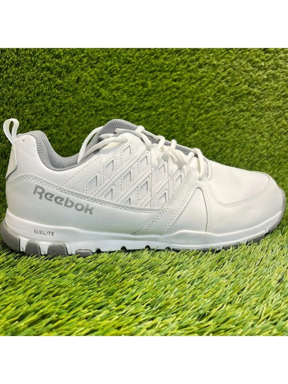 Reebok Sublite Mens Size 12 White Gray Leather Slip Resistant Safety Work Shoes